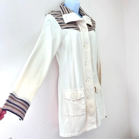 PRANA Women's Rowen Jacket Cream Waffle Knit Yoke Mid Length Fleece Coat Size S - Picture 4 of 12